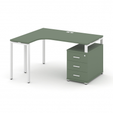 Concept Стол эргономичный с опорной тумбой CN.SA-301(L) W Кобо/Металл Белый 1380/1746*1180*750