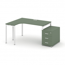 Concept Стол эргономичный с опорной тумбой CN.SA-301(L) W Кобо/Металл Белый 1380/1746*1180*750