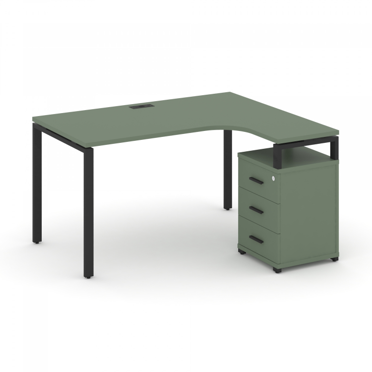 Concept Стол эргономичный с опорной тумбой CN.SA-307(R) B Кобо/Металл Черный 1580*1180/1546*750