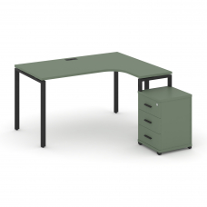 Concept Стол эргономичный с опорной тумбой CN.SA-307(R) B Кобо/Металл Черный 1580*1180/1546*750