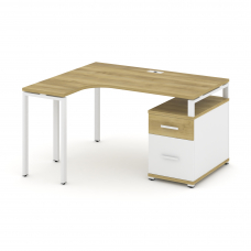 Concept Стол эргономичный с опорной тумбой CN.SA-302(L) W Дуб Винченцо/Белый Бриллиант/Металл Белый
