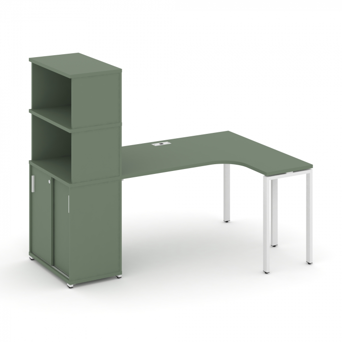 Concept Стол эргономичный с опорным шкафом-купе с надставкой выс. CN.SA-222(R) W Кобо/Металл Белый