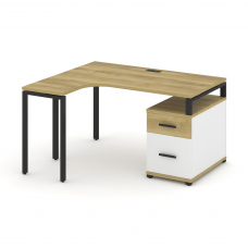 Concept Стол эргономичный с опорной тумбой CN.SA-302(L) B Дуб Винченцо/Белый Бриллиант/Металл Черный