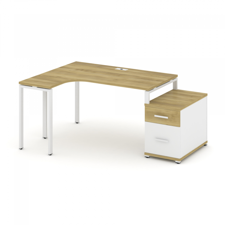 Concept Стол эргономичный с опорной тумбой CN.SA-302(L) W Дуб Винченцо/Белый Бриллиант/Металл Белый