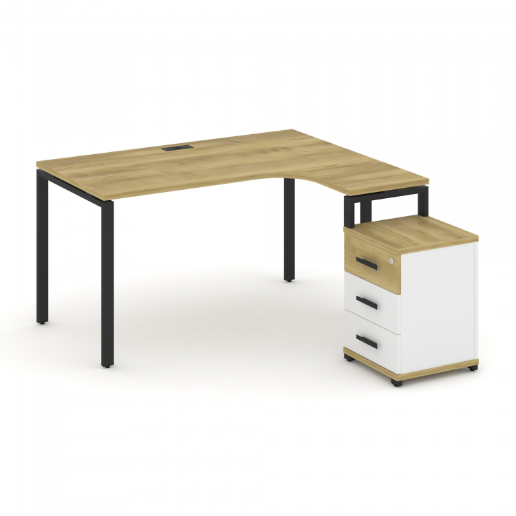 Concept Стол эргономичный с опорной тумбой CN.SA-305(R) B Дуб Винченцо/Белый Бриллиант/Металл Черный