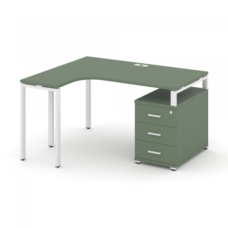 Concept Стол эргономичный с опорной тумбой CN.SA-303(L) W Кобо/Металл Белый 1580/1946*1180*750