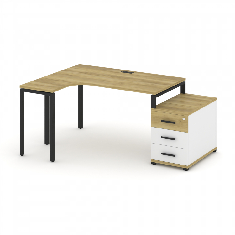 Concept Стол эргономичный с опорной тумбой CN.SA-301(L) B Дуб Винченцо/Белый Бриллиант/Металл Черный