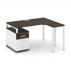 Concept Стол эргономичный с опорной тумбой CN.SA-301(R) W Дуб Мали/Белый Бриллиант/Металл Белый 1380