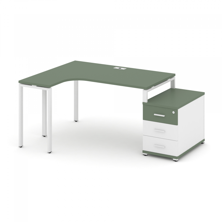 Concept Стол эргономичный с опорной тумбой CN.SA-303(L) W Кобо/Белый Бриллиант/Металл Белый 1580/194