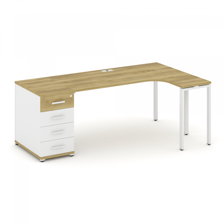 Concept Стол эргономичный CN.SA-402(R) W Дуб Винченцо/Белый Бриллиант/Металл Белый 2000*1180*750