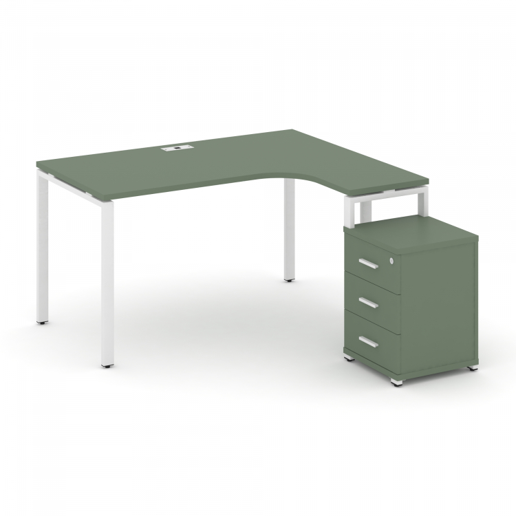 Concept Стол эргономичный с опорной тумбой CN.SA-307(R) W Кобо/Металл Белый 1580*1180/1546*750