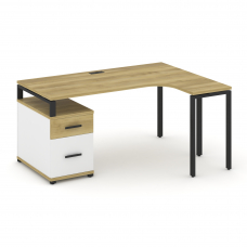 Concept Стол эргономичный с опорной тумбой CN.SA-304(R) B Дуб Винченцо/Белый Бриллиант/Металл Черный