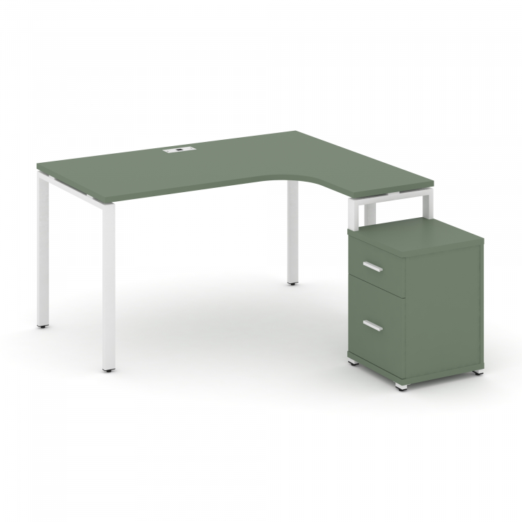 Concept Стол эргономичный с опорной тумбой CN.SA-308(R) W Кобо/Металл Белый 1580*1180/1546*750