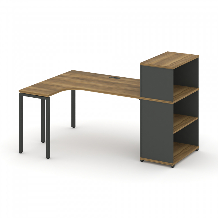 Concept Стол эргономичный с опорным стеллажом с надставкой низ. CN.SA-206(L) Сандал Янтарный/Антраци