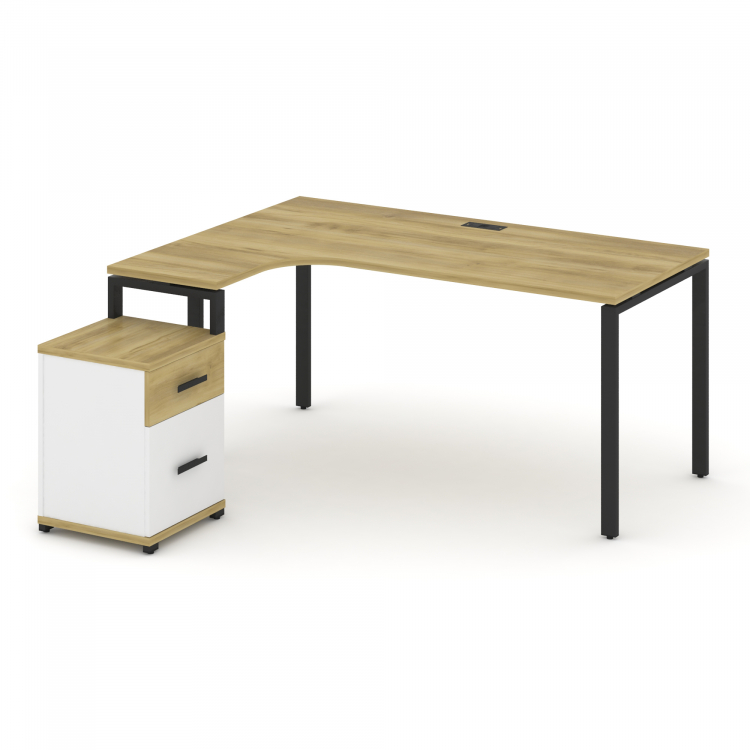 Concept Стол эргономичный с опорной тумбой CN.SA-308(L) B Дуб Винченцо/Белый Бриллиант/Металл Черный