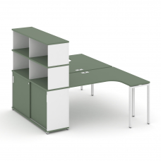 Concept Рабочая станция с опорным шкафом-купе с надставкой выс. CN.DSA-221 W Кобо/Белый Бриллиант/Ме