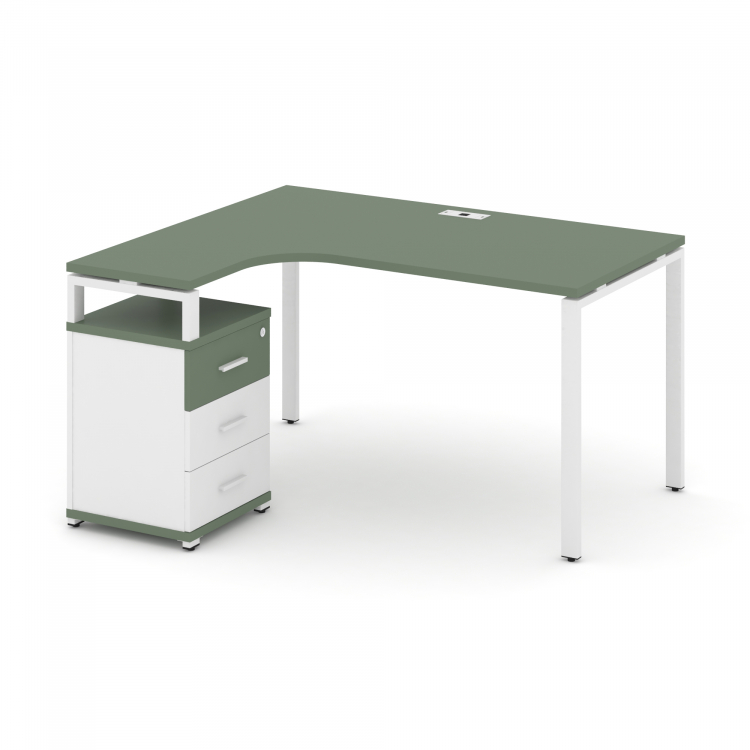 Concept Стол эргономичный с опорной тумбой CN.SA-307(L) W Кобо/Белый Бриллиант/Металл Белый 1580*118