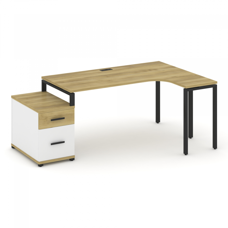 Concept Стол эргономичный с опорной тумбой CN.SA-304(R) B Дуб Винченцо/Белый Бриллиант/Металл Черный