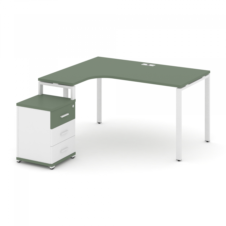 Concept Стол эргономичный с опорной тумбой CN.SA-307(L) W Кобо/Белый Бриллиант/Металл Белый 1580*118