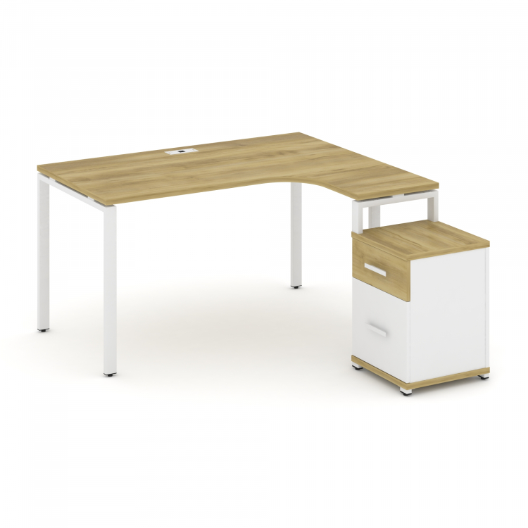 Concept Стол эргономичный с опорной тумбой CN.SA-306(R) W Дуб Винченцо/Белый Бриллиант/Металл Белый