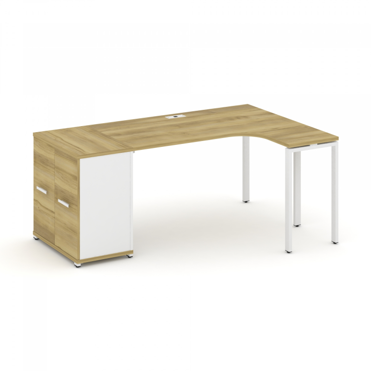 Concept Стол эргономичный с опорным распаш. шкафом CN.SA-209(R) W Дуб Винченцо/Белый Бриллиант/Метал