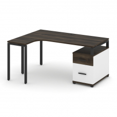 Concept Стол эргономичный с опорной тумбой CN.SA-304(L) B Дуб Мали/Белый Бриллиант/Металл Черный 158