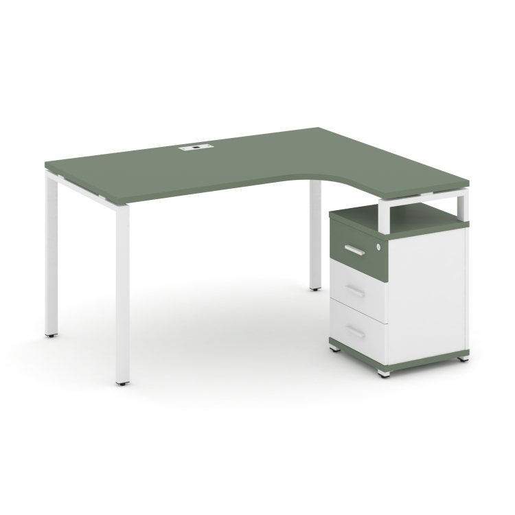 Concept Стол эргономичный с опорной тумбой CN.SA-305(R) W Кобо/Белый Бриллиант/Металл Белый 1380*118