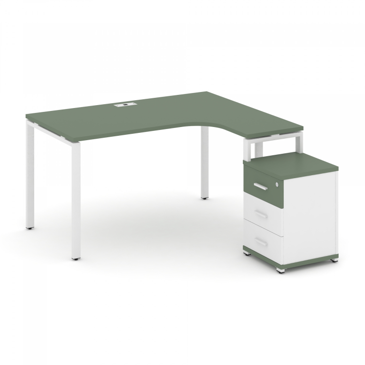 Concept Стол эргономичный с опорной тумбой CN.SA-305(R) W Кобо/Белый Бриллиант/Металл Белый 1380*118