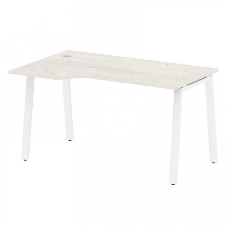 Metal System Стол криволинейный левый на А-образном м/к БА.СА-2 (L) Дуб Наварра/Металл Белый 1400*90