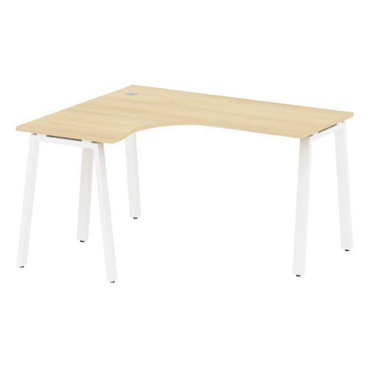 Metal System Стол криволинейный левый на А-образном м/к БА.СА-3 (L) Акация Лорка/Металл Белый 1400*1