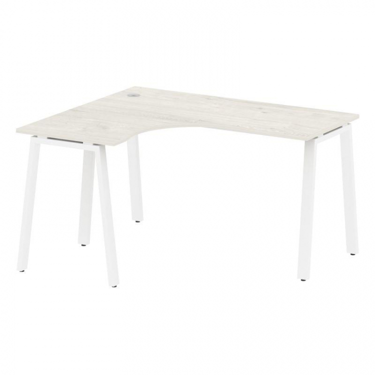 Metal System Стол криволинейный левый на А-образном м/к БА.СА-3 (L) Дуб Наварра/Металл Белый 1400*12