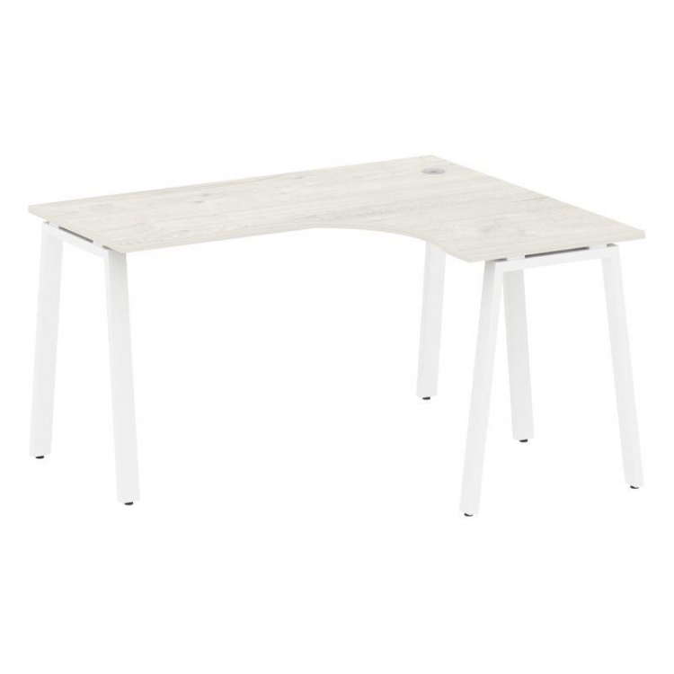 Metal System Стол криволинейный правый на А-образном м/к БА.СА-3 (R) Дуб Наварра/Металл Белый 1400*1