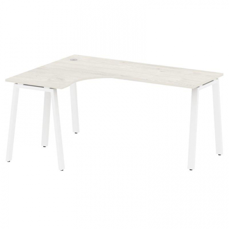 Metal System Стол криволинейный левый на А-образном м/к БА.СА-4 (L) Дуб Наварра/Металл Белый 1600*12