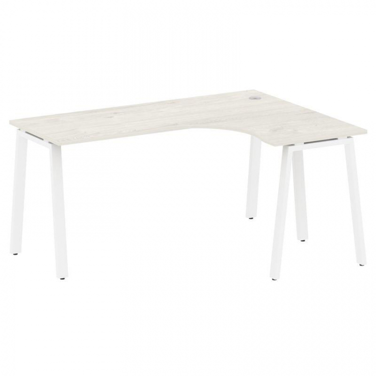 Metal System Стол криволинейный правый на А-образном м/к БА.СА-4 (R) Дуб Наварра/Металл Белый 1600*1