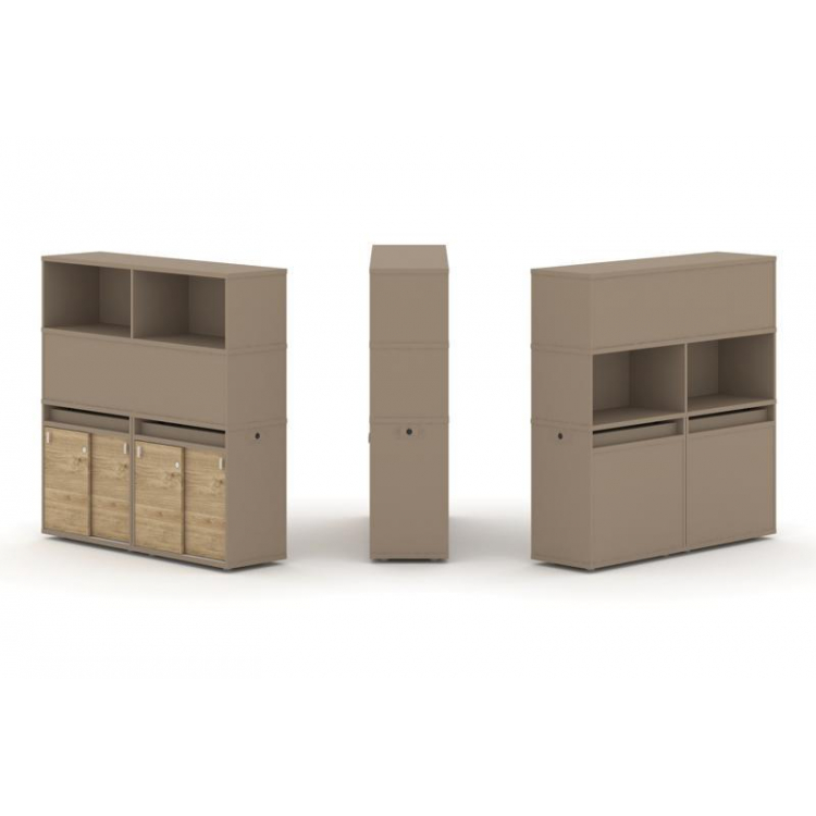 Estetica Набор №7. Тумба двойная+высокая надставка ES.NB.2V-7 Латте/Тиквуд Светлый 1500*410*1520