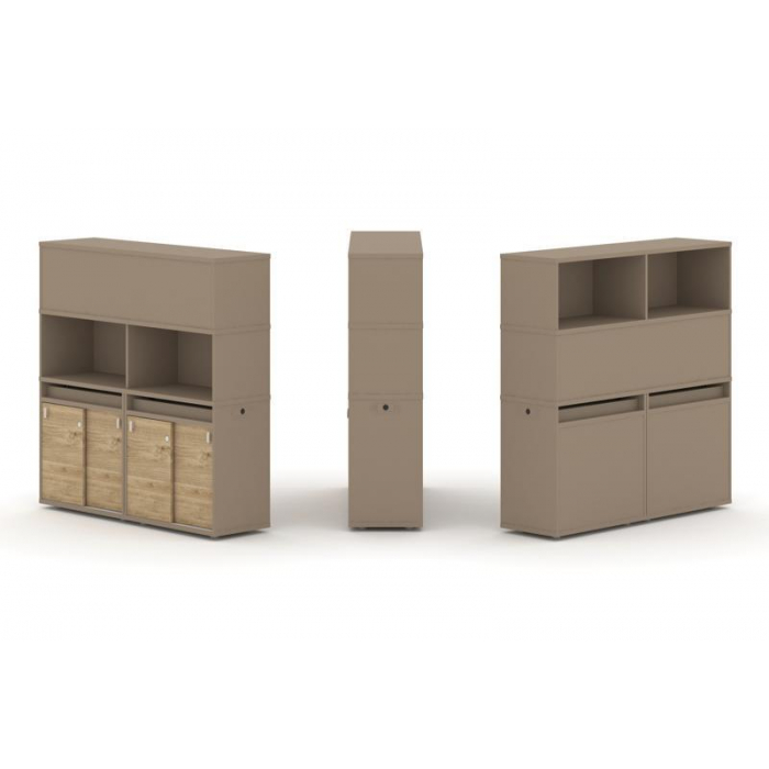 Estetica Набор №7. Тумба двойная+высокая надставка ES.NB.2V-7 Латте/Тиквуд Светлый 1500*410*1520