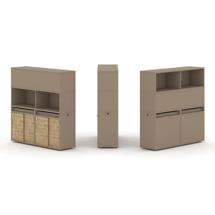 Estetica Набор №7. Тумба двойная+высокая надставка ES.NB.2V-7 Латте/Тиквуд Светлый 1500*410*1520