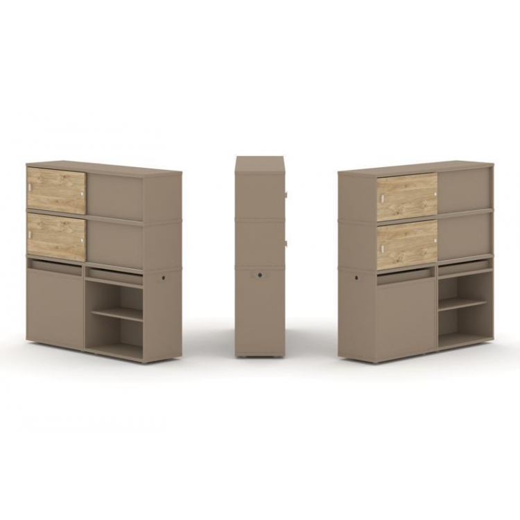 Estetica Набор №23. Тумба двойная+высокая надставка ES.NB.2V-23 Латте/Тиквуд Светлый 1500*410*1520