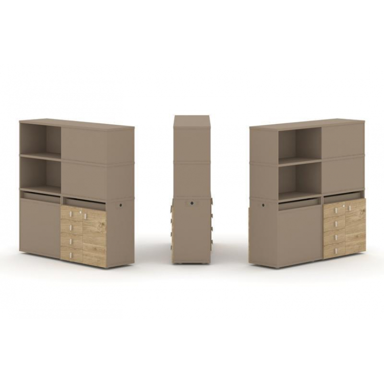 Estetica Набор №19. Тумба двойная+высокая надставка ES.NB.2V-19 Латте/Тиквуд Светлый 1500*410*1520