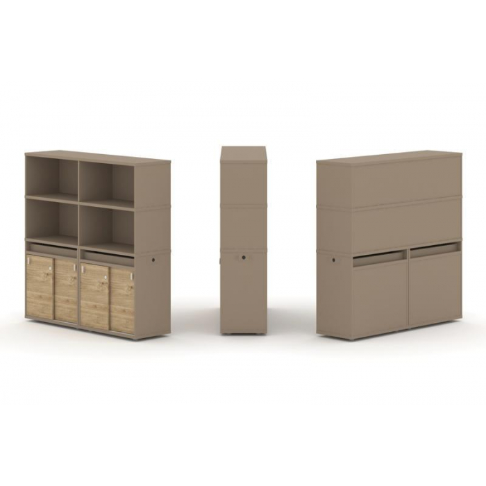 Estetica Набор №7. Тумба двойная+высокая надставка ES.NB.2V-7 Латте/Тиквуд Светлый 1500*410*1520