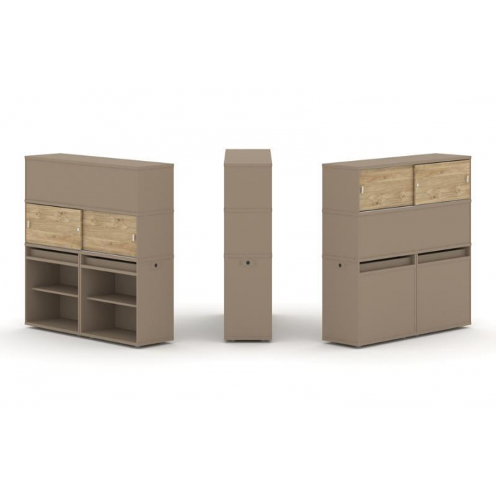 Estetica Набор №3. Тумба двойная+высокая надставка ES.NB.2V-3 Латте/Тиквуд Светлый 1500*410*1520