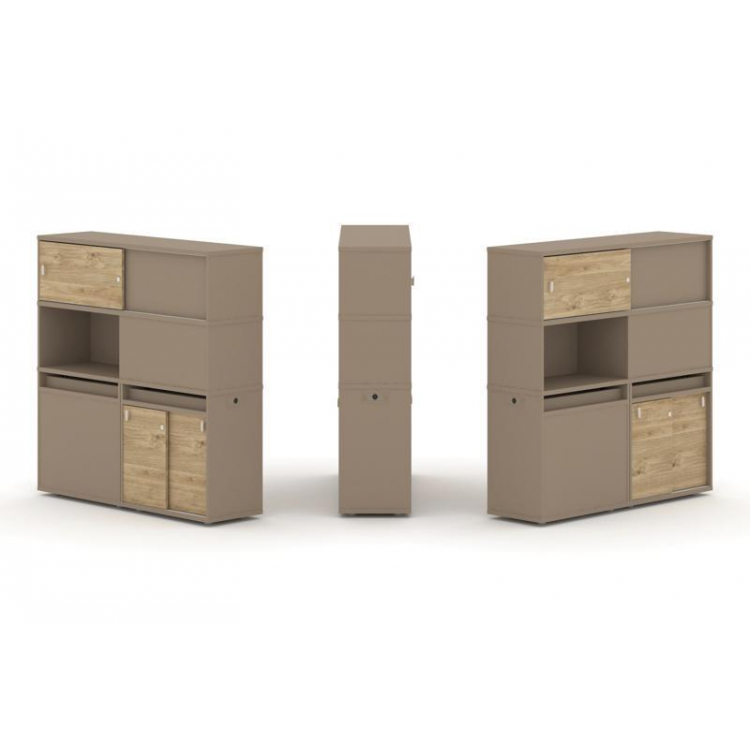 Estetica Набор №33. Тумба двойная+высокая надставка ES.NB.2V-33 Латте/Тиквуд Светлый 1500*410*1520