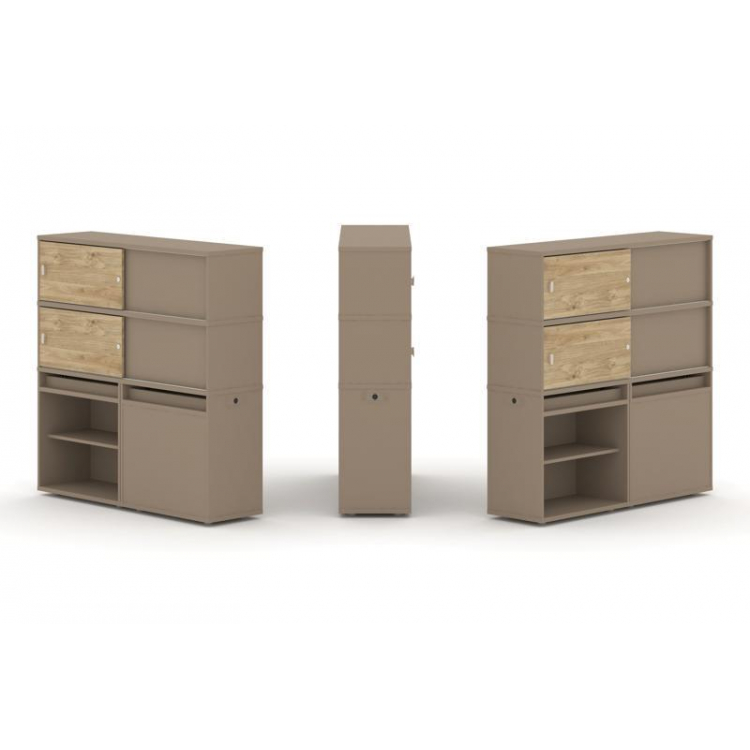 Estetica Набор №23. Тумба двойная+высокая надставка ES.NB.2V-23 Латте/Тиквуд Светлый 1500*410*1520