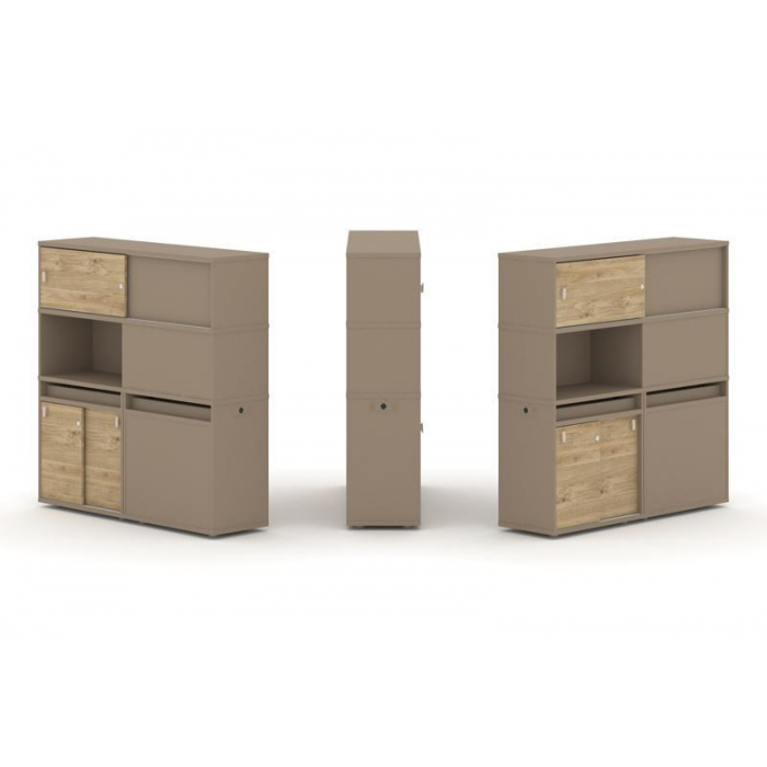 Estetica Набор №33. Тумба двойная+высокая надставка ES.NB.2V-33 Латте/Тиквуд Светлый 1500*410*1520