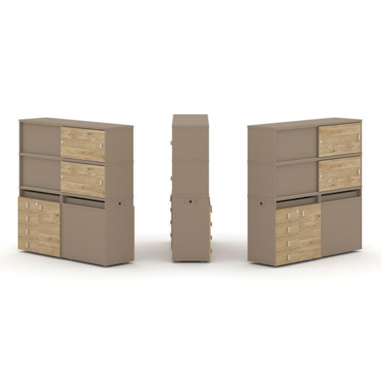 Estetica Набор №24. Тумба двойная+высокая надставка ES.NB.2V-24 Латте/Тиквуд Светлый 1500*410*1520