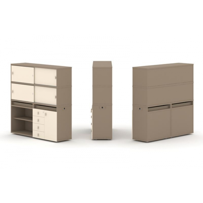 Estetica Набор №11. Тумба двойная+высокая надставка ES.NB.2V-11 Латте/Сатин 1500*410*1520