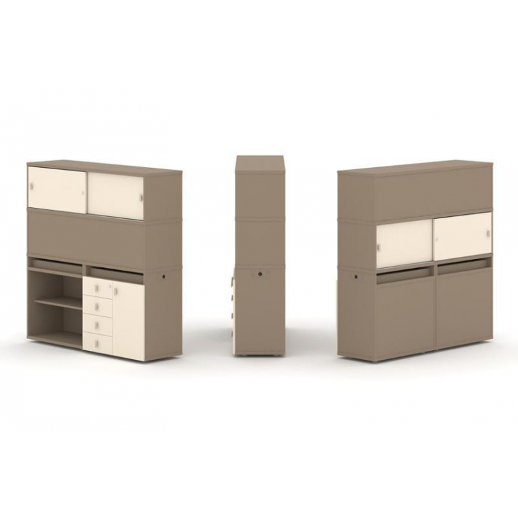 Estetica Набор №12. Тумба двойная+высокая надставка ES.NB.2V-12 Латте/Сатин 1500*410*1520