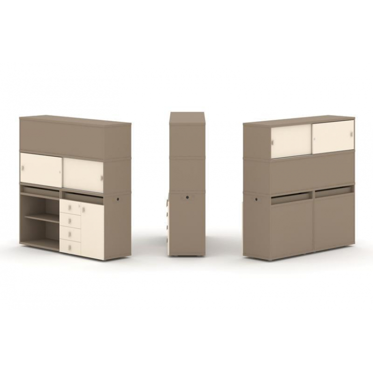 Estetica Набор №12. Тумба двойная+высокая надставка ES.NB.2V-12 Латте/Сатин 1500*410*1520