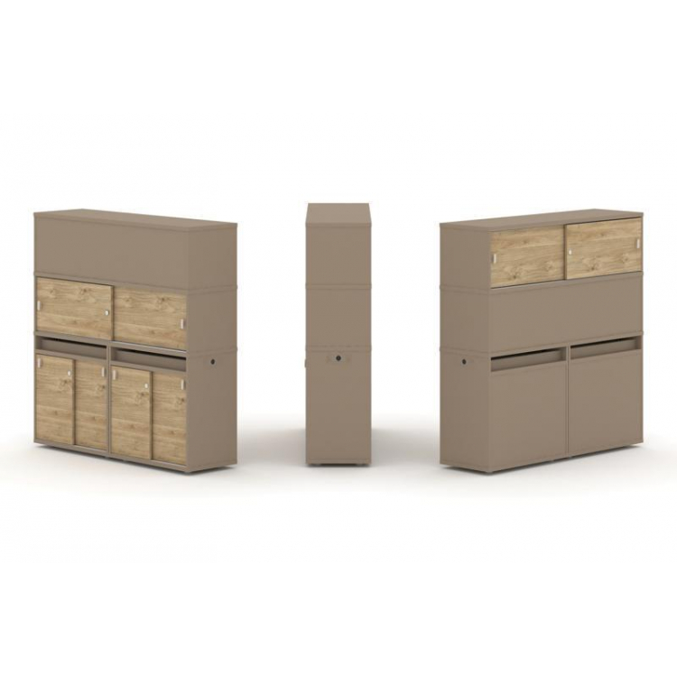 Estetica Набор №9. Тумба двойная+высокая надставка ES.NB.2V-9 Латте/Тиквуд Светлый 1500*410*1520