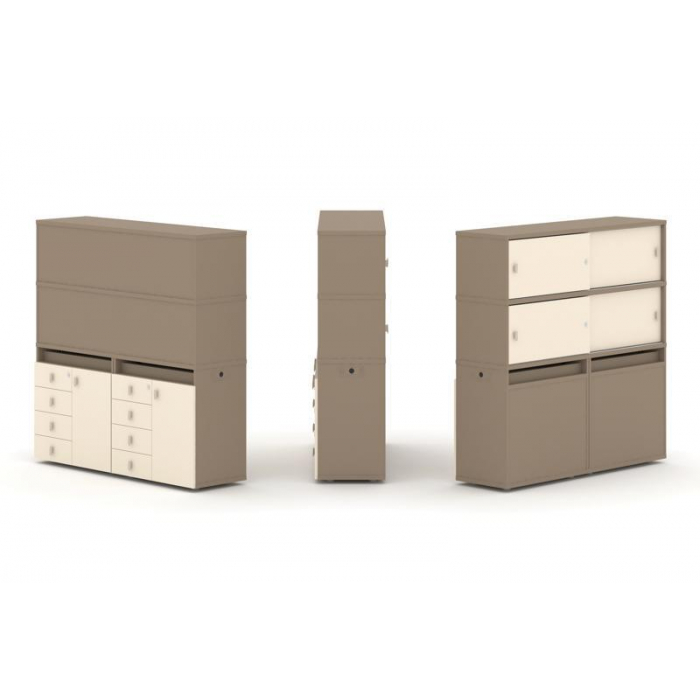 Estetica Набор №5. Тумба двойная+высокая надставка ES.NB.2V-5 Латте/Сатин 1500*410*1520